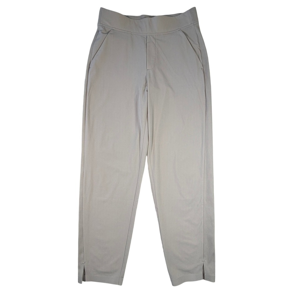 Athleta Brooklyn Ankle Pant Beige Khaki Tapered Ribbed Side Slit Women Size 4